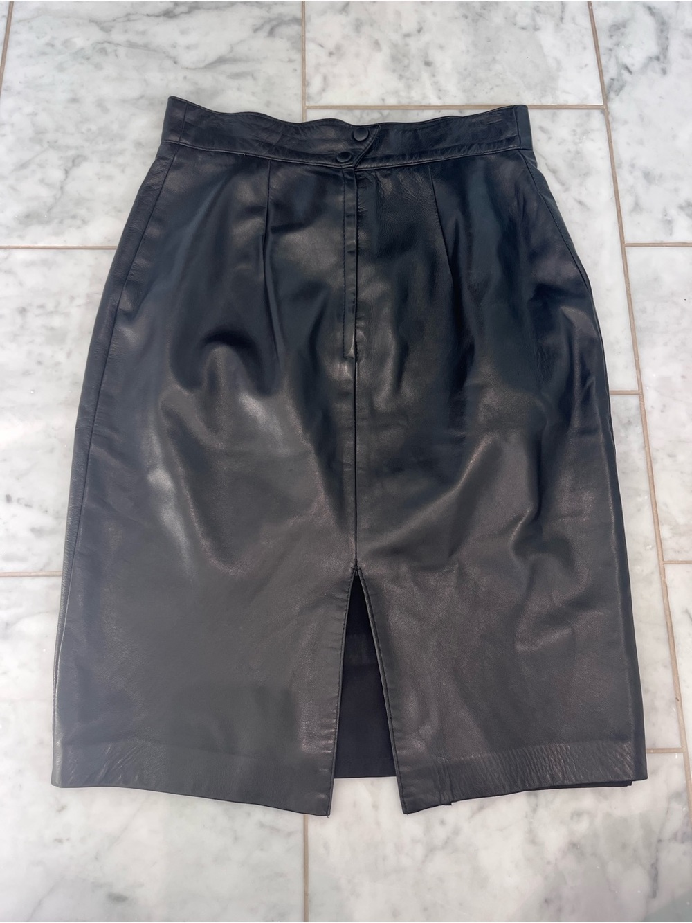 Danier Black Leather Midi Pencil Skirt with Front Slit